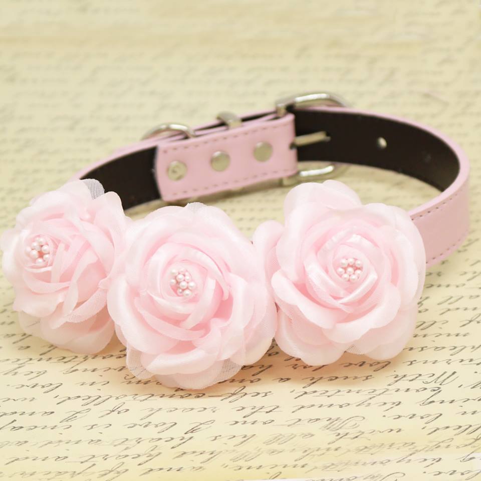 Pink Floral wedding Dog Collar, pets accessory, pink lovers, birthday gifts, Pink Rose Flowers , Wedding dog collar