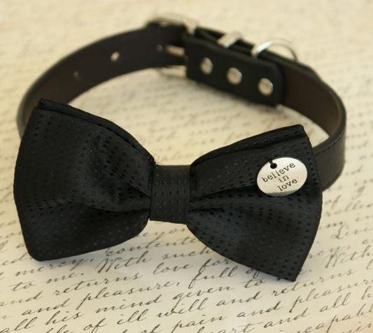 Black Dog Bow tie attached to collar, Pet wedding accessory , Wedding dog collar
