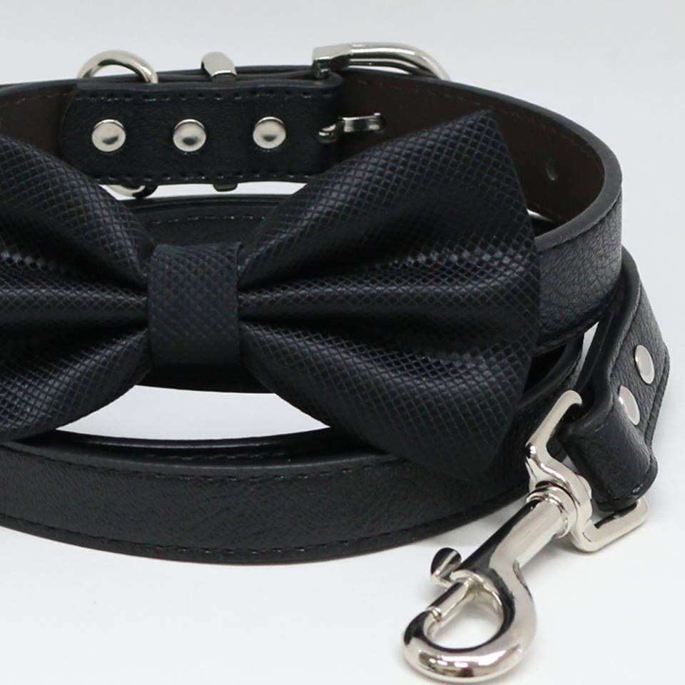 Black Dog Bow Tie collar Leash, Black Leash, Handmade Gifts, Puppy Love , Wedding dog collar