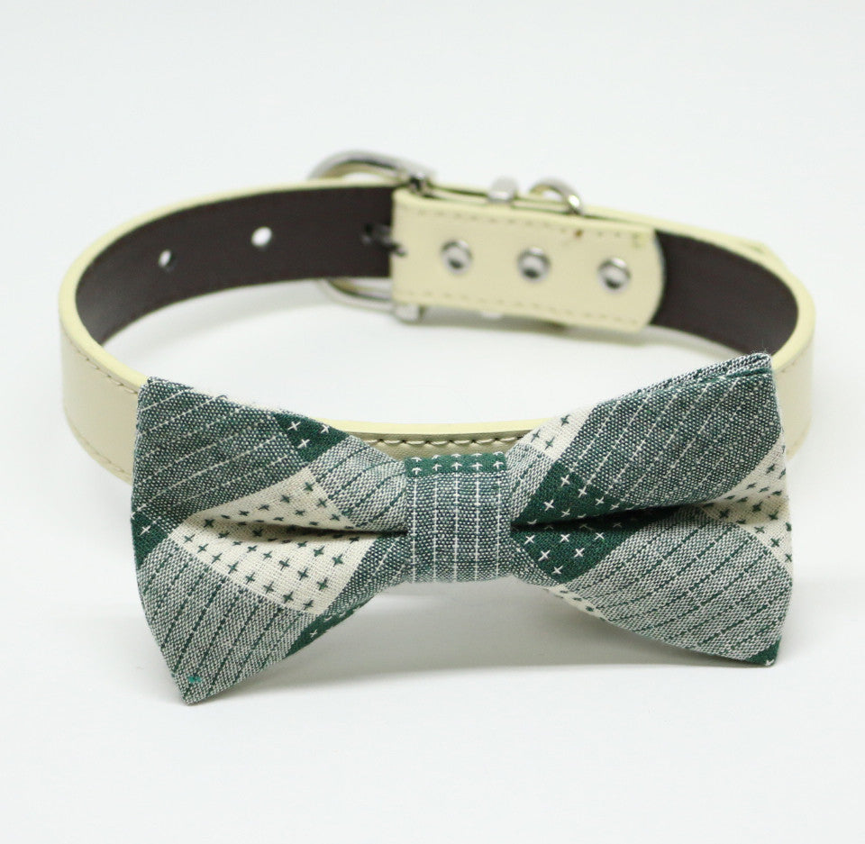 Green Dog Bow tie collar, Green bow, Plaid bow , Wedding dog collar
