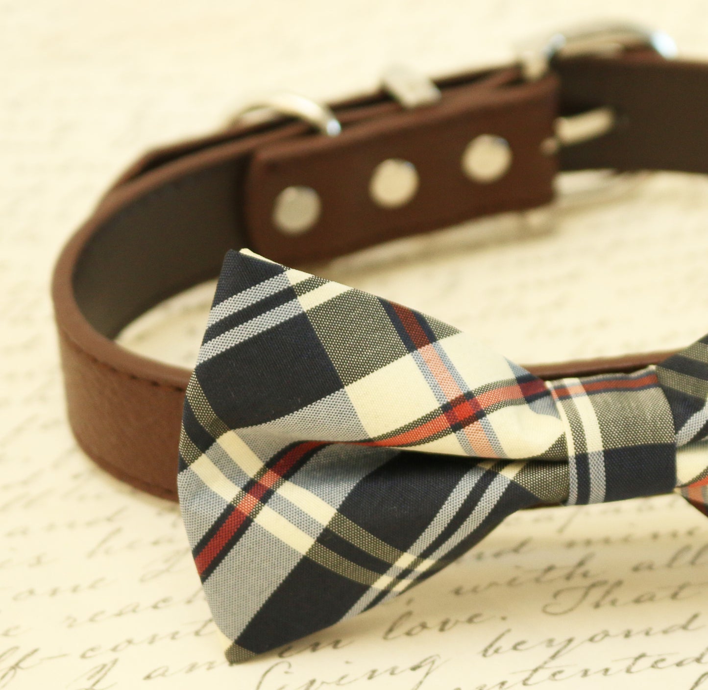 Plaid Burly wood dog bow tie attached to collar, Dog lovers, dog birthday , Wedding dog collar
