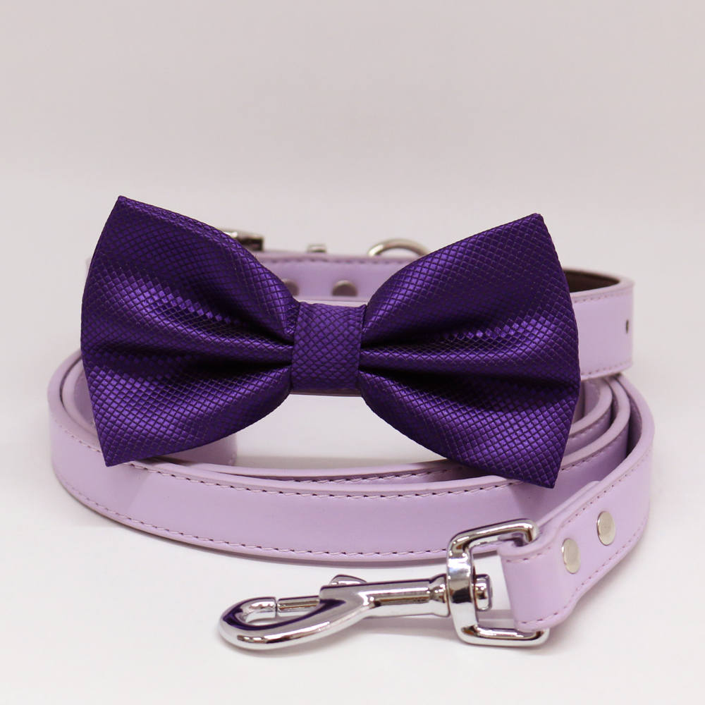 Dog collar and Leash, Purple Bow tie, Lilac Leash, Handmade, Dog Birthday gift, Puppy wedding , Wedding dog collar