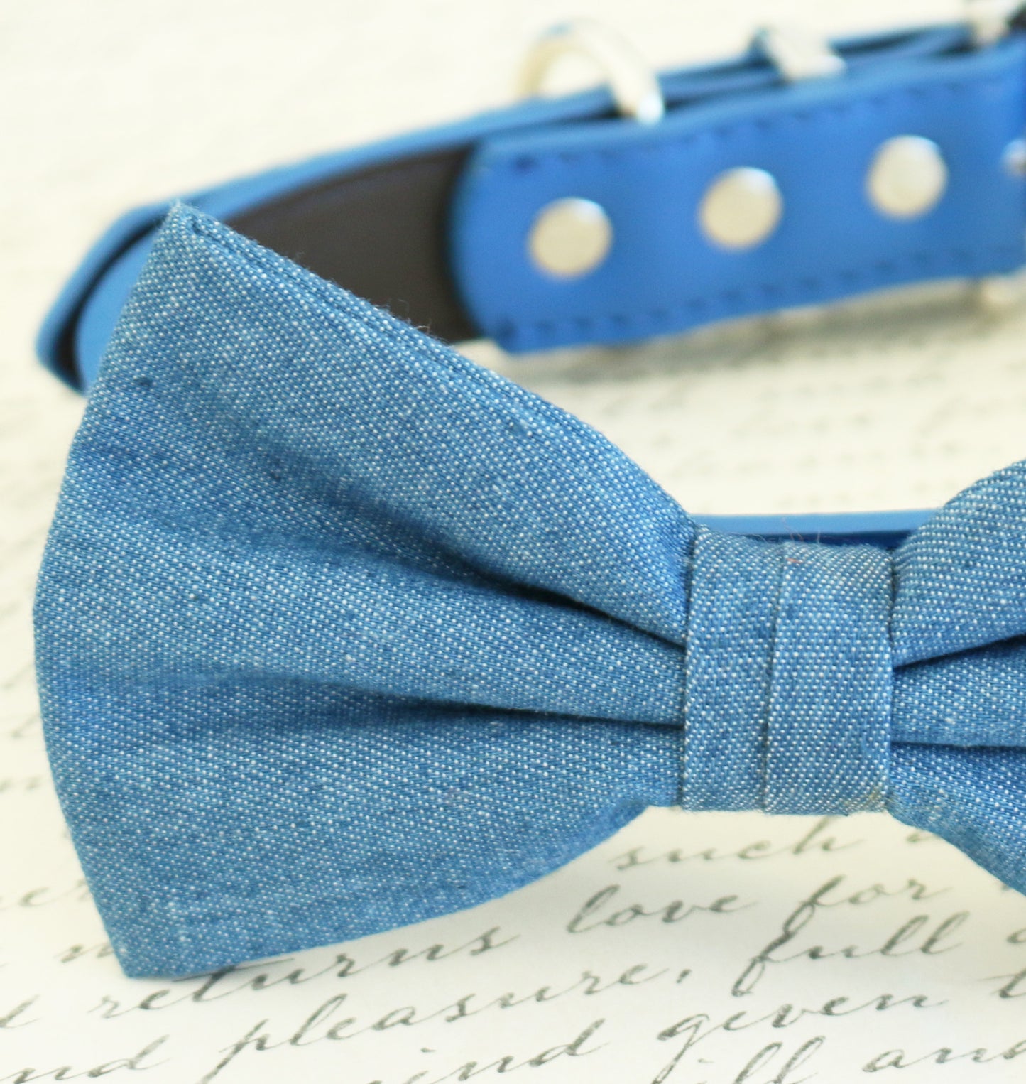 Denim dog Bow tie attached to collar, Wedding, Dog birthday, dog lovers , Wedding dog collar