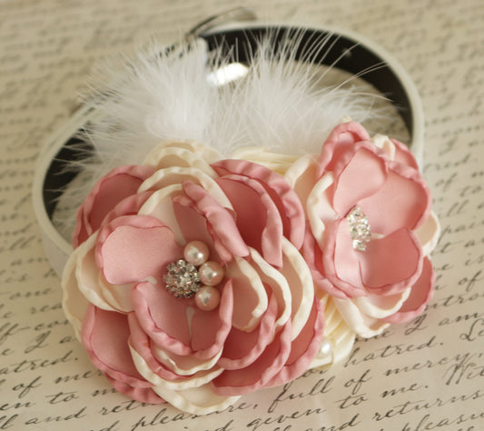 Ivory and Dusty Pink Flower dog collar, Dog birthday gift, Pet wedding , Wedding dog collar