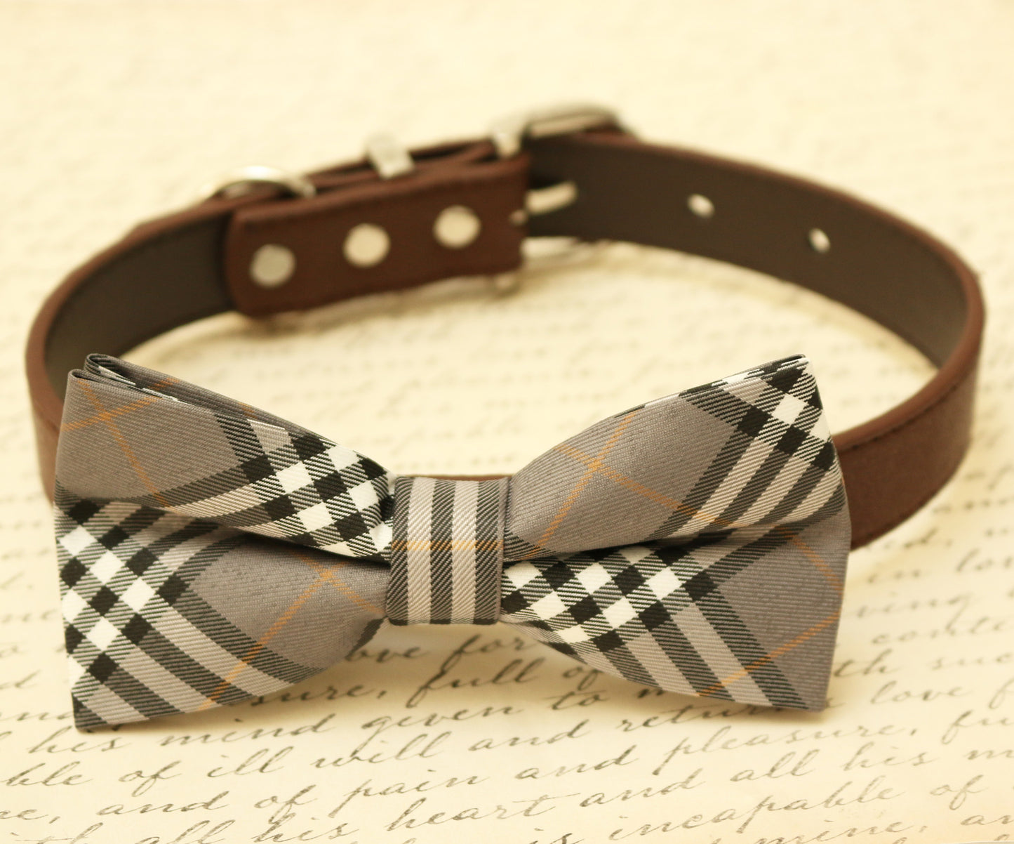 Gray Dog Bow Tie attached to collar, dog birthday, pet accessory , Wedding dog collar