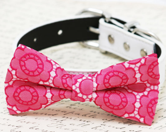 Hot pink Floral dog bow tie attached to collar, Dog Lovers, floral wedding , Wedding dog collar