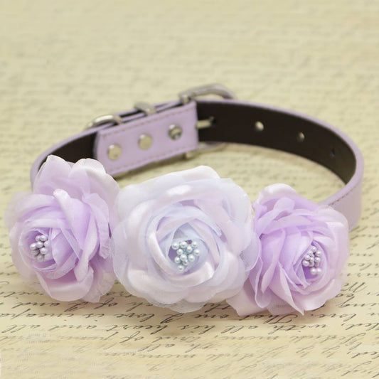 Lavender and Lilac Floral Dog Collar, Wedding Pet Accessory, Rose Flowers with Pearls , Wedding dog collar