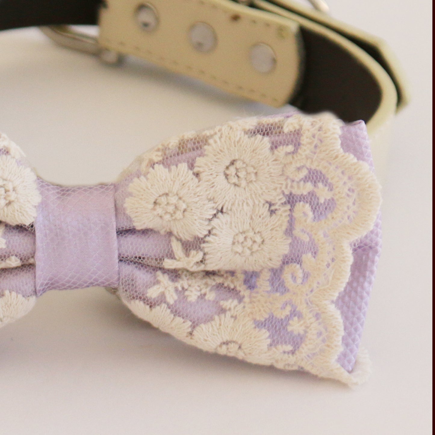 Handmade lilac bow tie collar Leather collar Dog ring bearer ring bearer adjustable handmade M to XXL collar bow, Proposal , Wedding dog collar