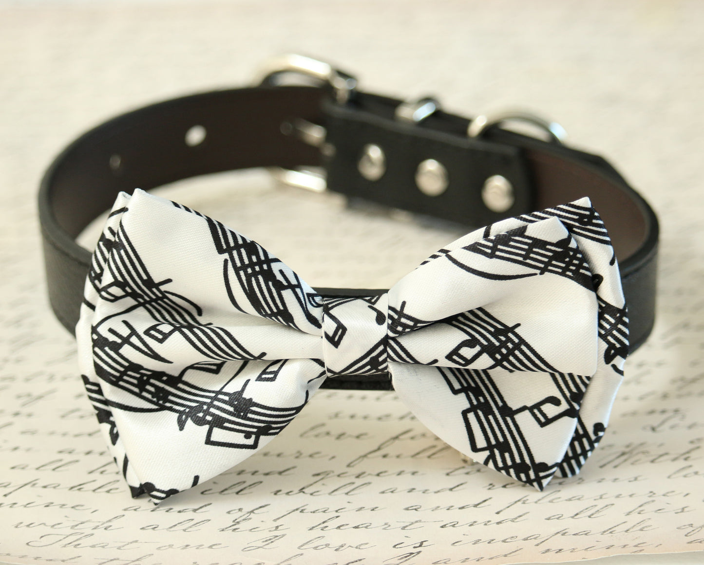 Black and white Dog Bow Tie collar, Pet accessory, Music Note , Wedding dog collar