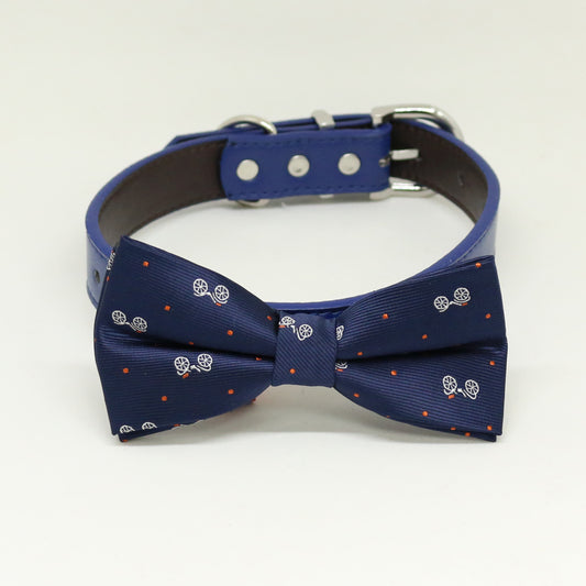 Navy Dog Bow Tie Collar, Navy dog collar,Handmade, leather dog collar , Wedding dog collar