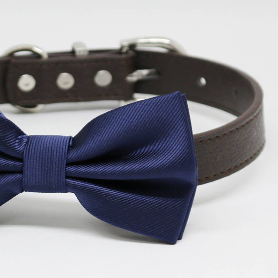 Navy Dog Bow Tie collar, Chic, Pet wedding accessory, One of a Kind, Puppy Birthday, Gift , Wedding dog collar