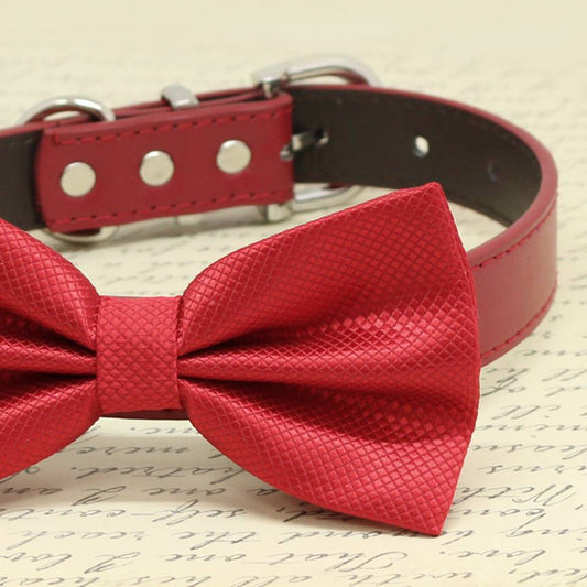 Red dog Bow tie attached to collar, Pet Wedding, Love Red, Dog Wedding idea , Wedding dog collar