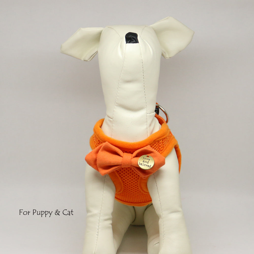 Puppy harness with bow tie, Carrot bow,Love and Beloved, Mesh harness, Lightweight, Breathable, Comfortable,Washable harness,Custom harness , Wedding dog collar