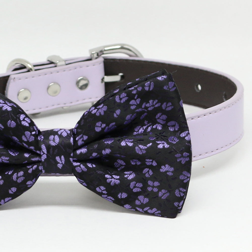Black dog bow tie with small purple flowers, Wedding Dog Collar, Purple Wedding accessory, Dog birthday gift, Purple dog bow tie , Wedding dog collar