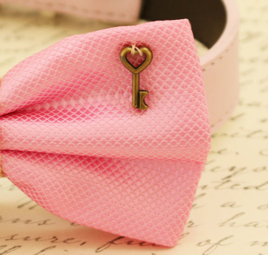 Pink Dog Bow tie attached to collar, Pet wedding, Charm, key, Pink lovers , Wedding dog collar