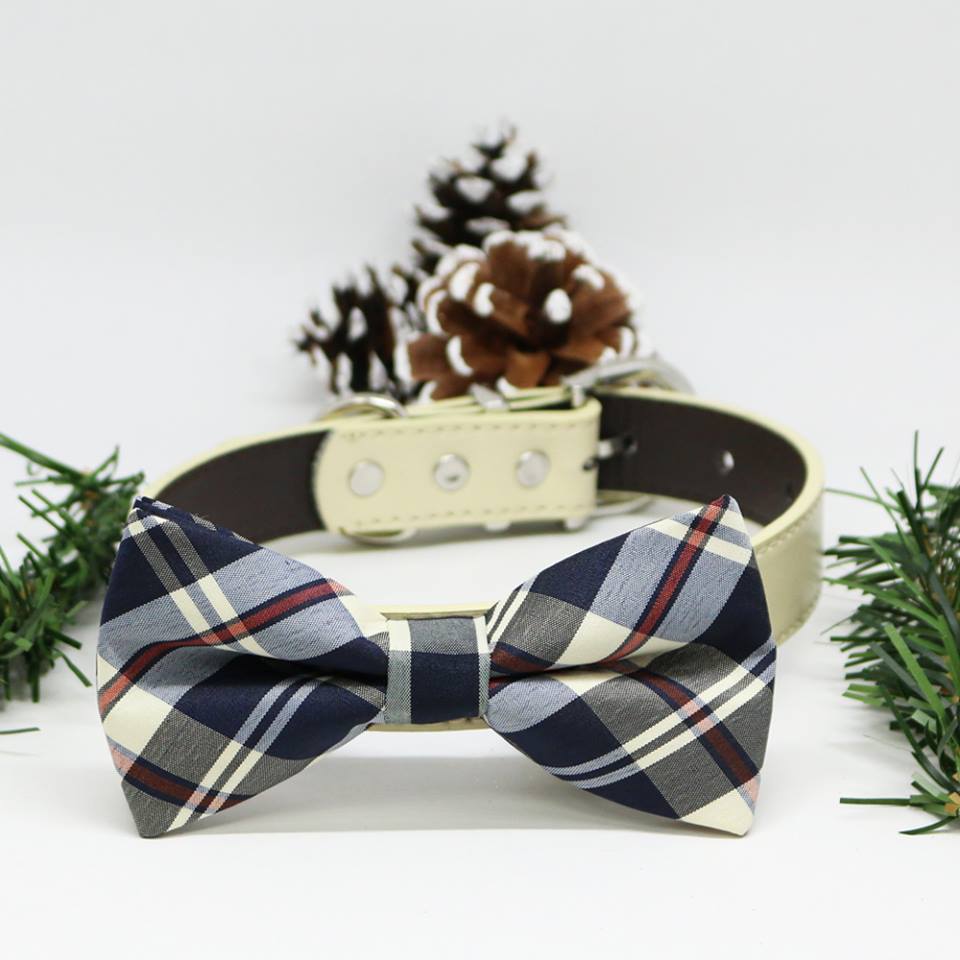 Plaid Burly wood dog bow tie Collar, Wedding lovers, dog birthday gift , Wedding dog collar