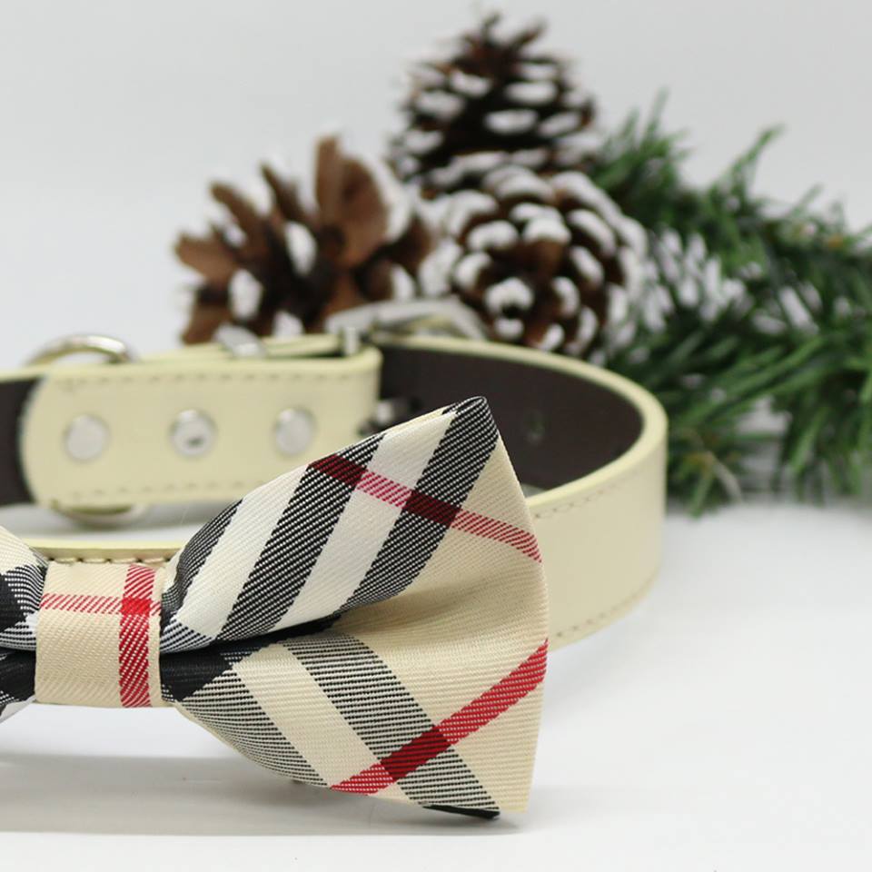 Dog Bow Tie Plaid Burly wood collar, Pet Gifts, Puppy lovers, Wedding, Pup Birthday Gifts , Wedding dog collar