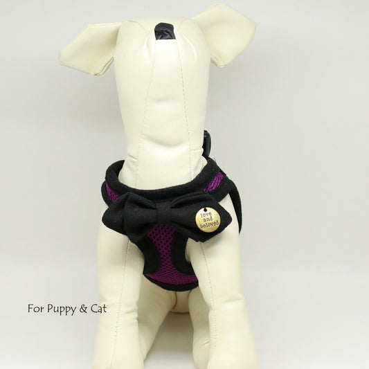 Puppy harness with bow tie, Black bow tie, Mesh harness, Lightweight, Breathable, Comfortable,Washable harness,Custom harness , Wedding dog collar