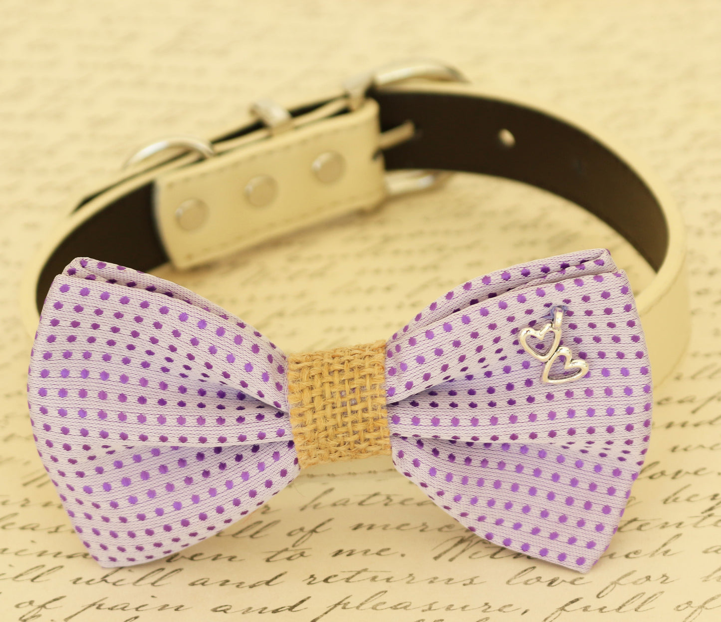 Purple dog bow tie, Bow tie attached to dog collar, Pet wedding accessory , Wedding dog collar