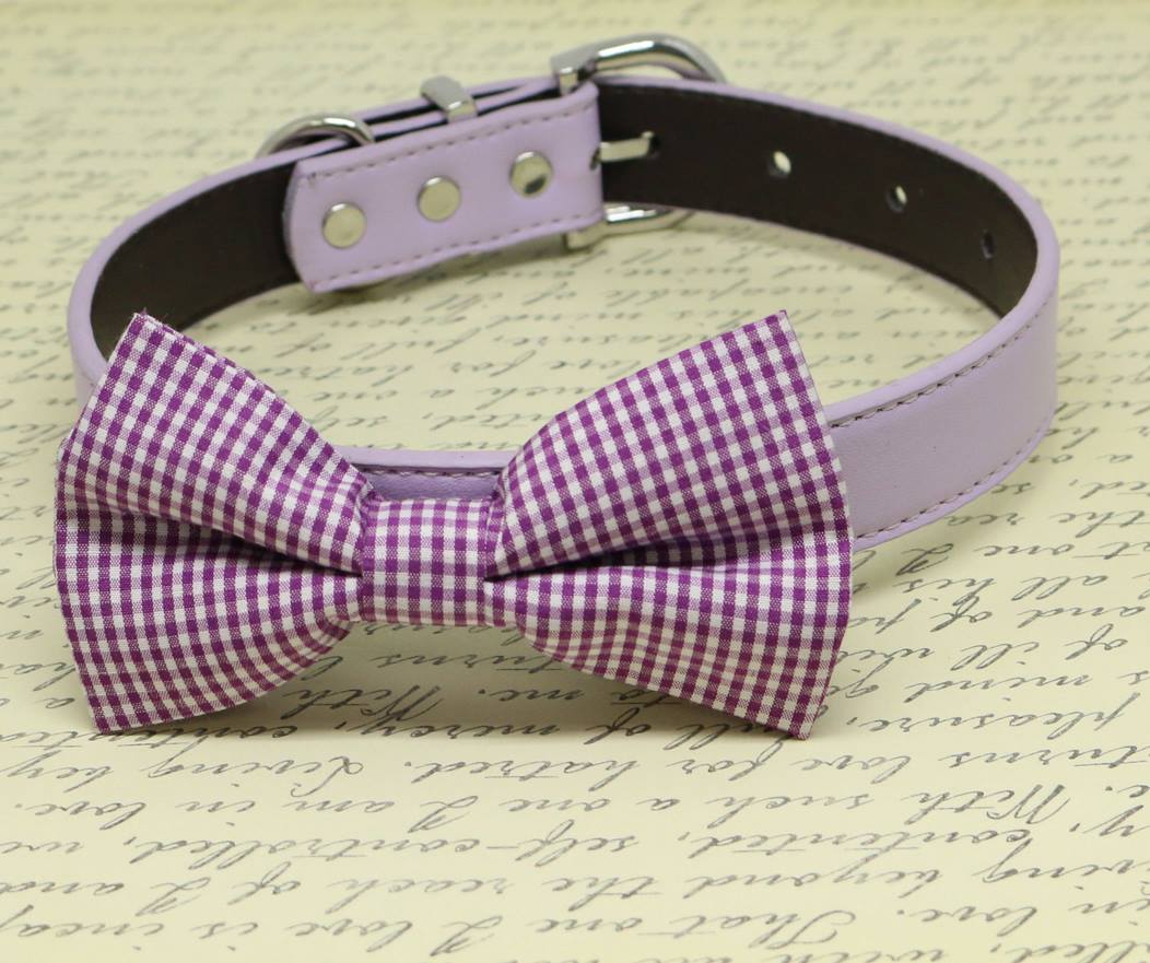 Purple Plaid dog Bow tie collar, high quality, Wedding Pet Accessory, birthday gift , Wedding dog collar