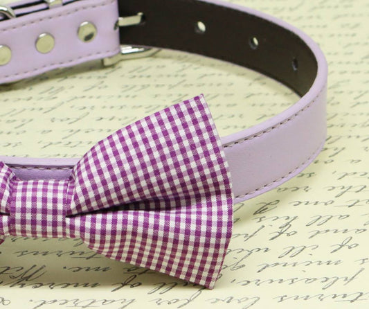 Purple Plaid dog Bow tie collar, high quality, Wedding Pet Accessory, birthday gift , Wedding dog collar