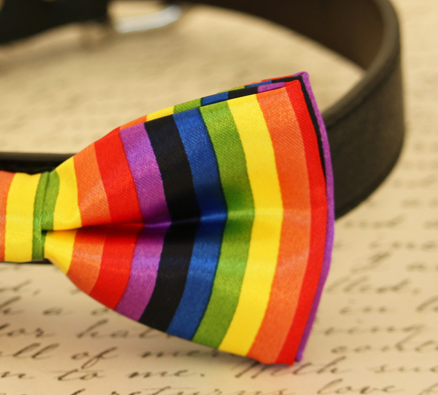 Rainbow dog bow tie attached to collar, Colorful bow tie, pet accessory, Gift , Wedding dog collar