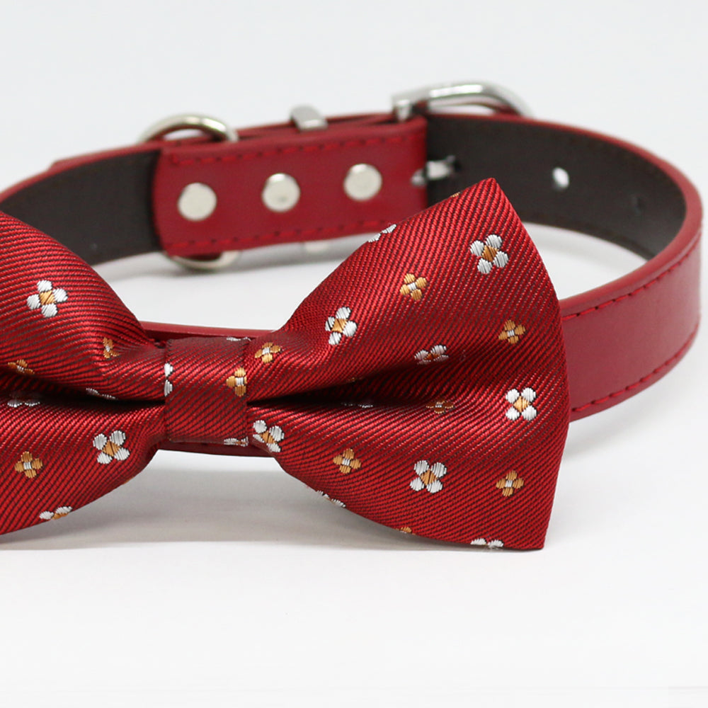 Dog Red Bow tie collar, Gift, Dog birthday, Pet wedding accessory, Flower Prints bow tie , Wedding dog collar