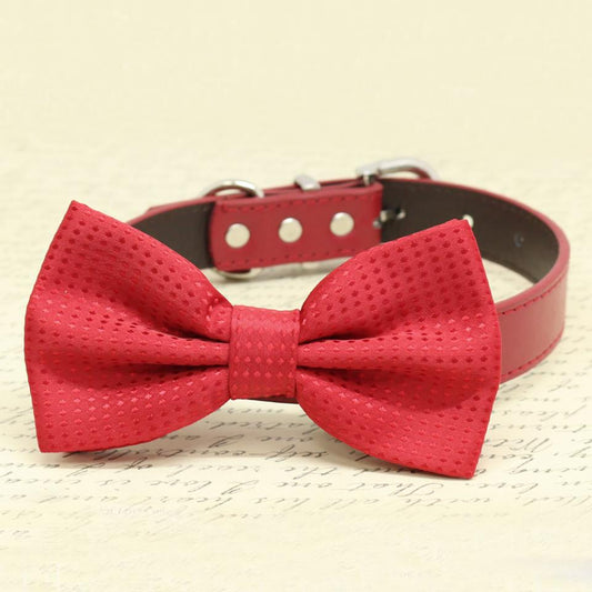 Handmade Red Dog Bow tie collar, pet Wedding , Wedding dog collar
