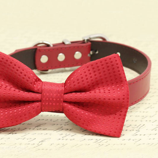 Handmade Red Dog Bow tie collar, pet Wedding , Wedding dog collar