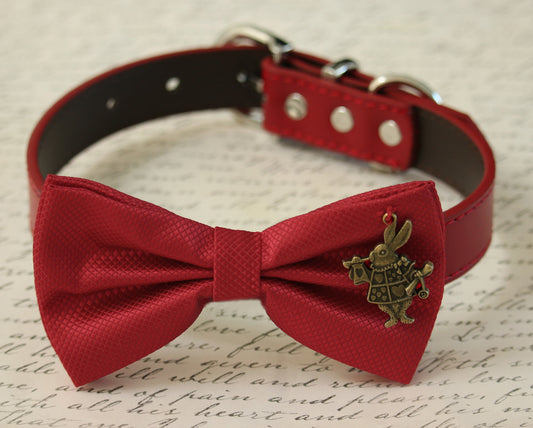Red Dog bow tie Collar, Alice In Wonderland, Rabbit , Wedding dog collar