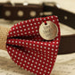 Red and Burlap Dog Bow tie attached to collar with charm , Wedding dog collar
