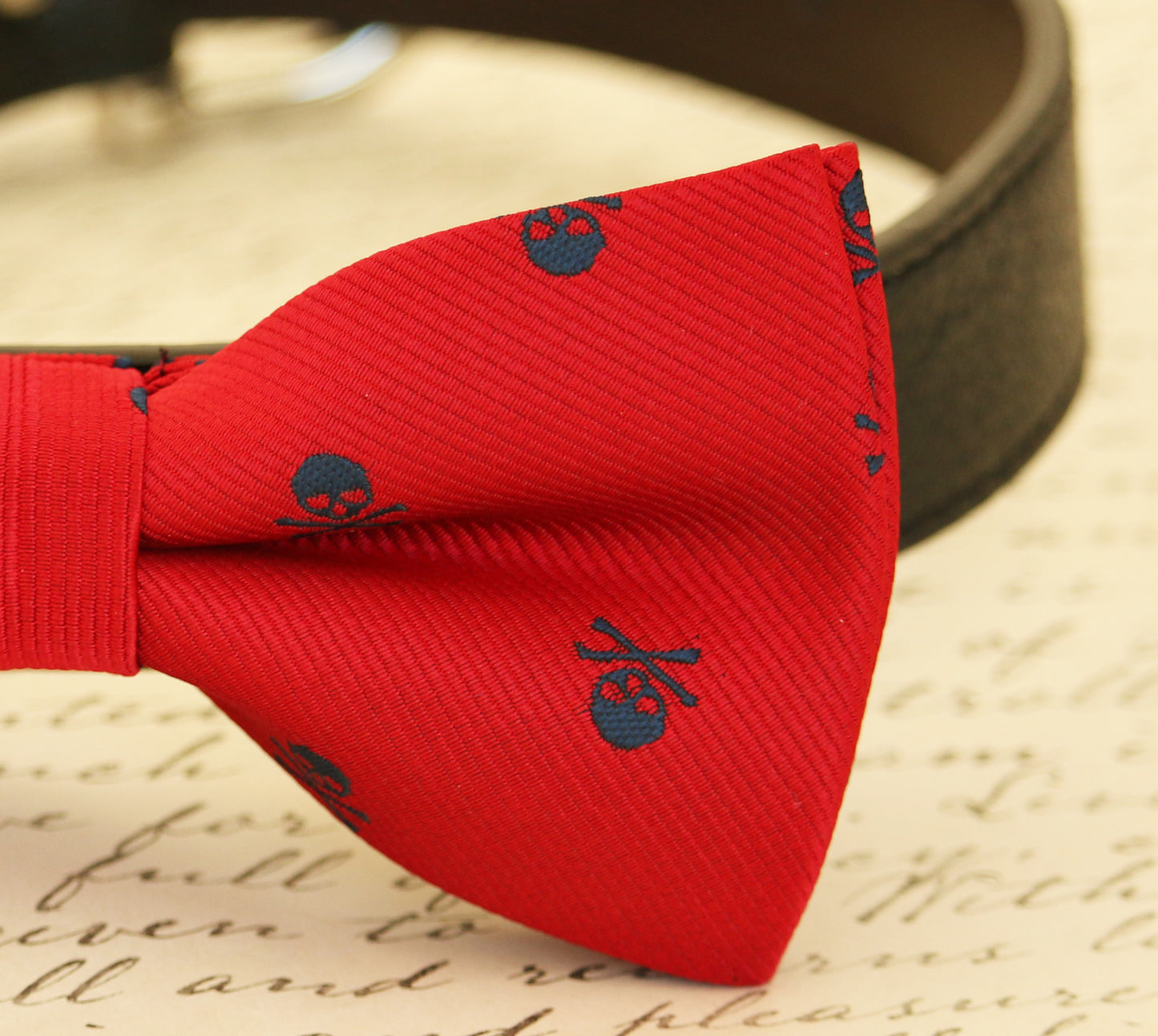 Red Dog Bow Tie attached to collar, Red wedding, dog lovers, skull, Red and Navy , Wedding dog collar