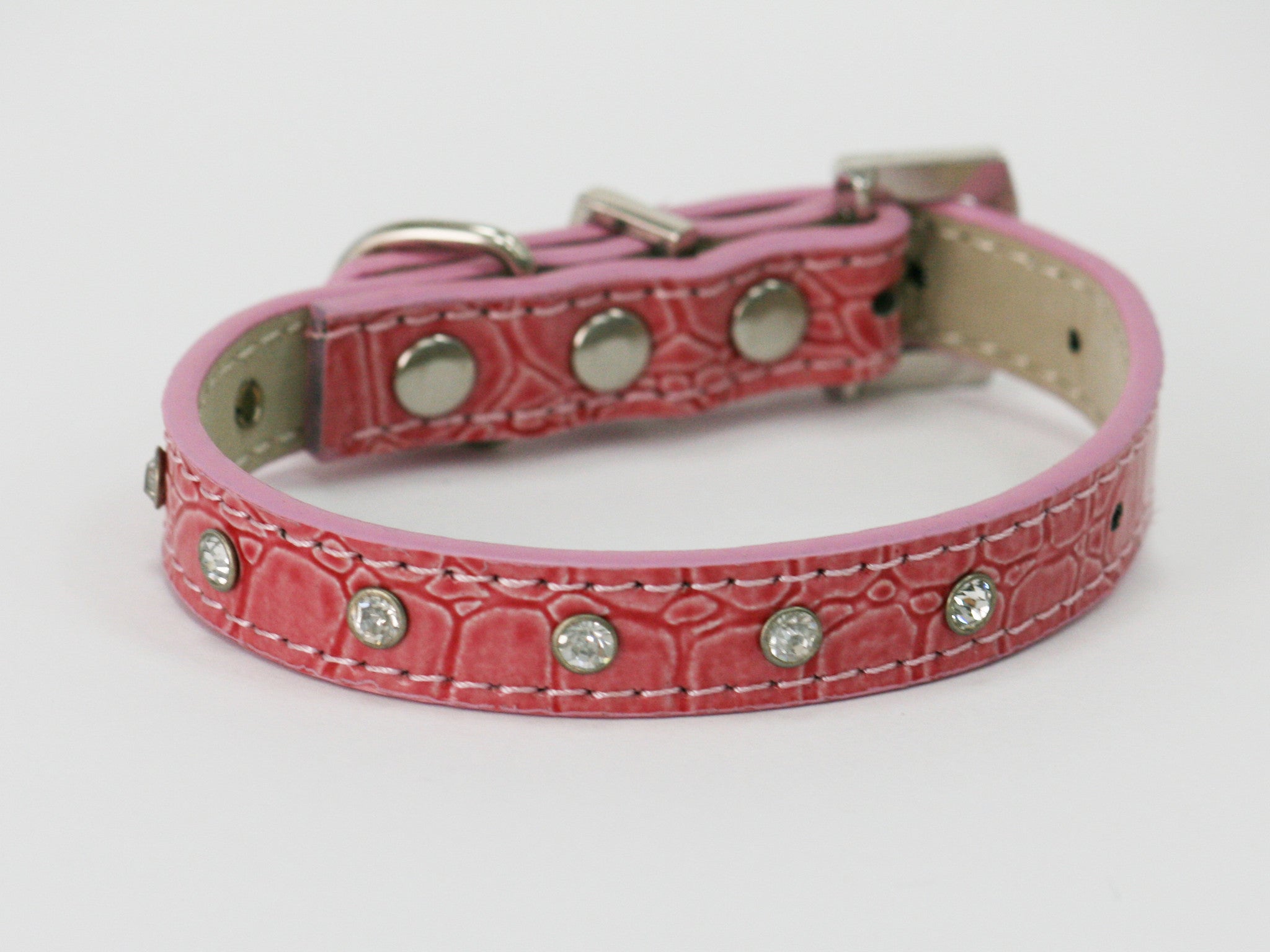 Pink leather dog collar best sale with rhinestones