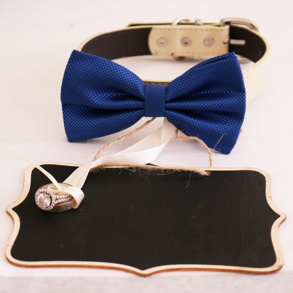 Royal blue bow tie collar and Small Chalkboards Signs, Proposal, Bridal Sign, Dog Ring Bearer, Marry me, XS to XXL collar , Wedding dog collar