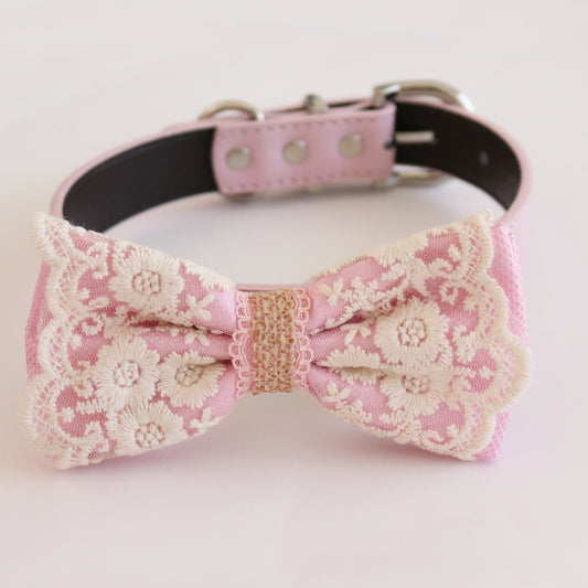Pink Lace Burlap Dog Bow Tie collar, Pink Lovers, Handmade dog collar M to XXL collar, adjustable, proposal, dog ring bearer , Wedding dog collar