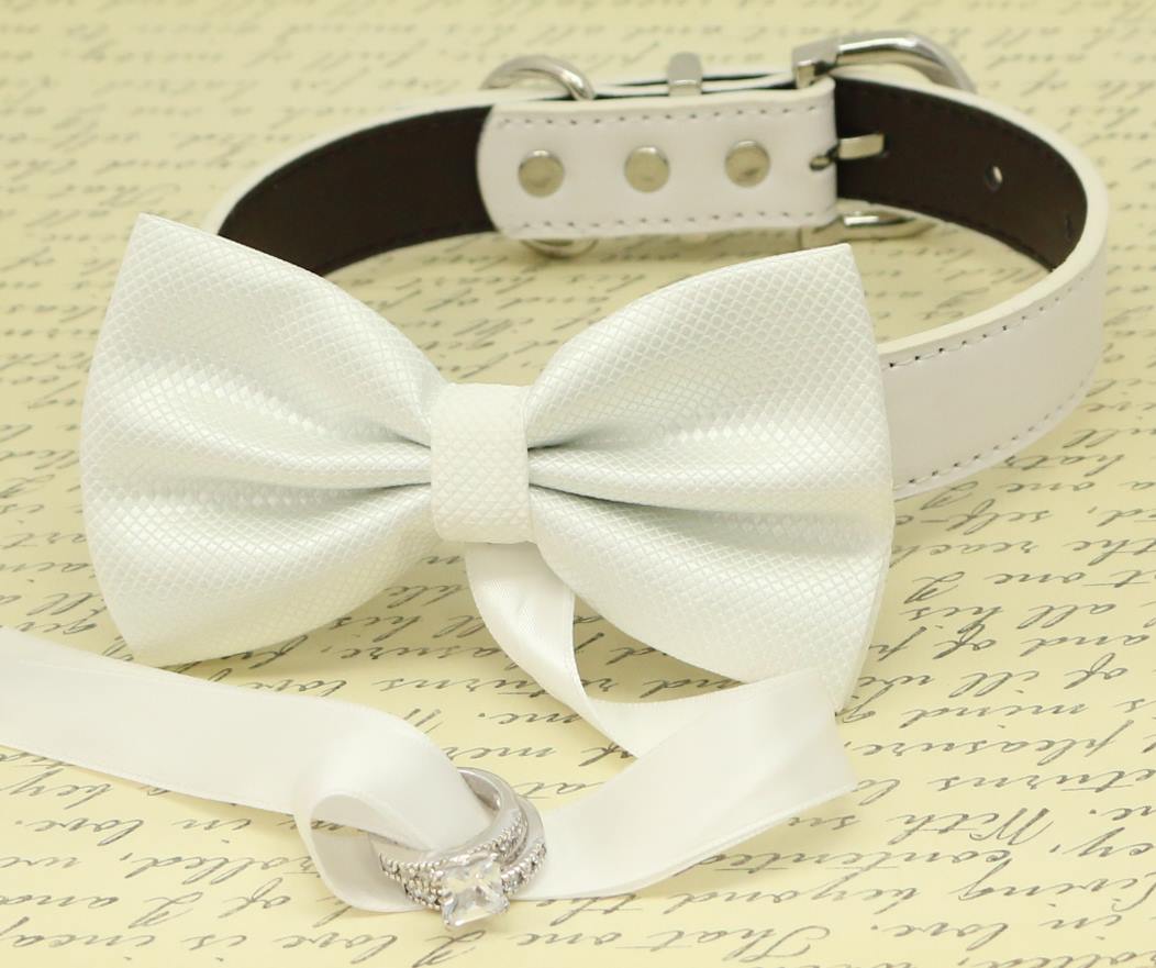 White Dog Bow Tie ring bearer, Pet Wedding, dog ring bearer , Wedding dog collar