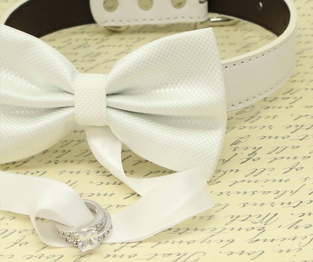 White Dog Bow Tie ring bearer, Pet Wedding, dog ring bearer , Wedding dog collar