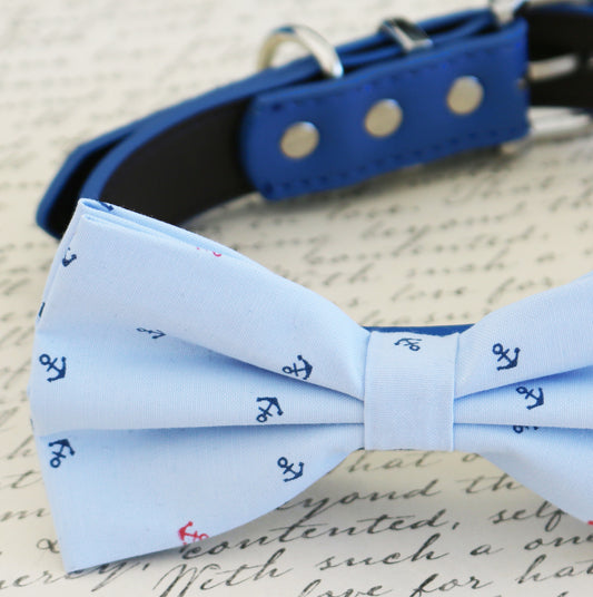 Nautical blue dog Bow tie Wedding collar, Beach wedding, Anchor , Wedding dog collar