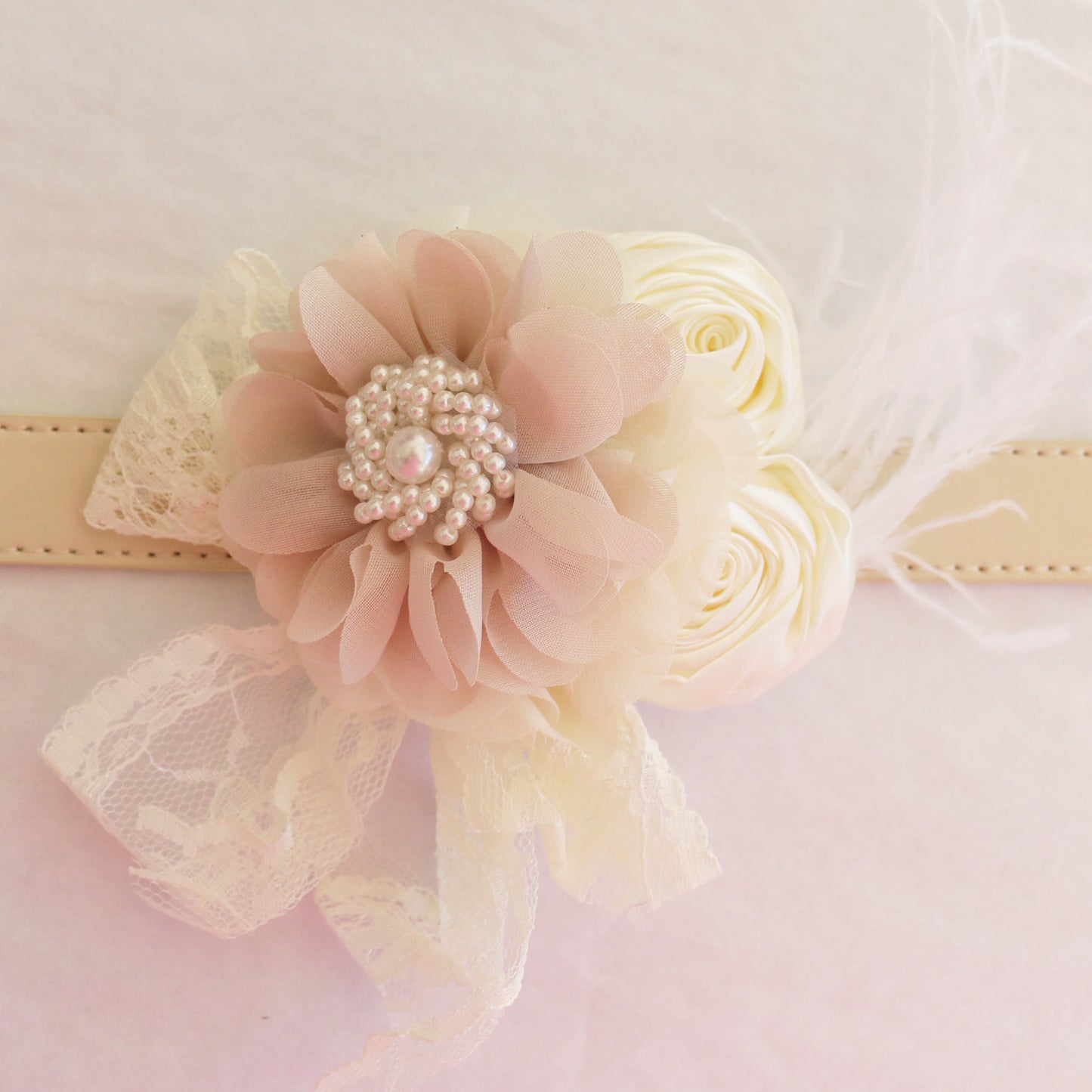Champagne Ivory Flower dog collar, Handmade Pearl feather flower leather collar, Dog ring bearer proposal or every day use, S to XXL collar , Wedding dog collar