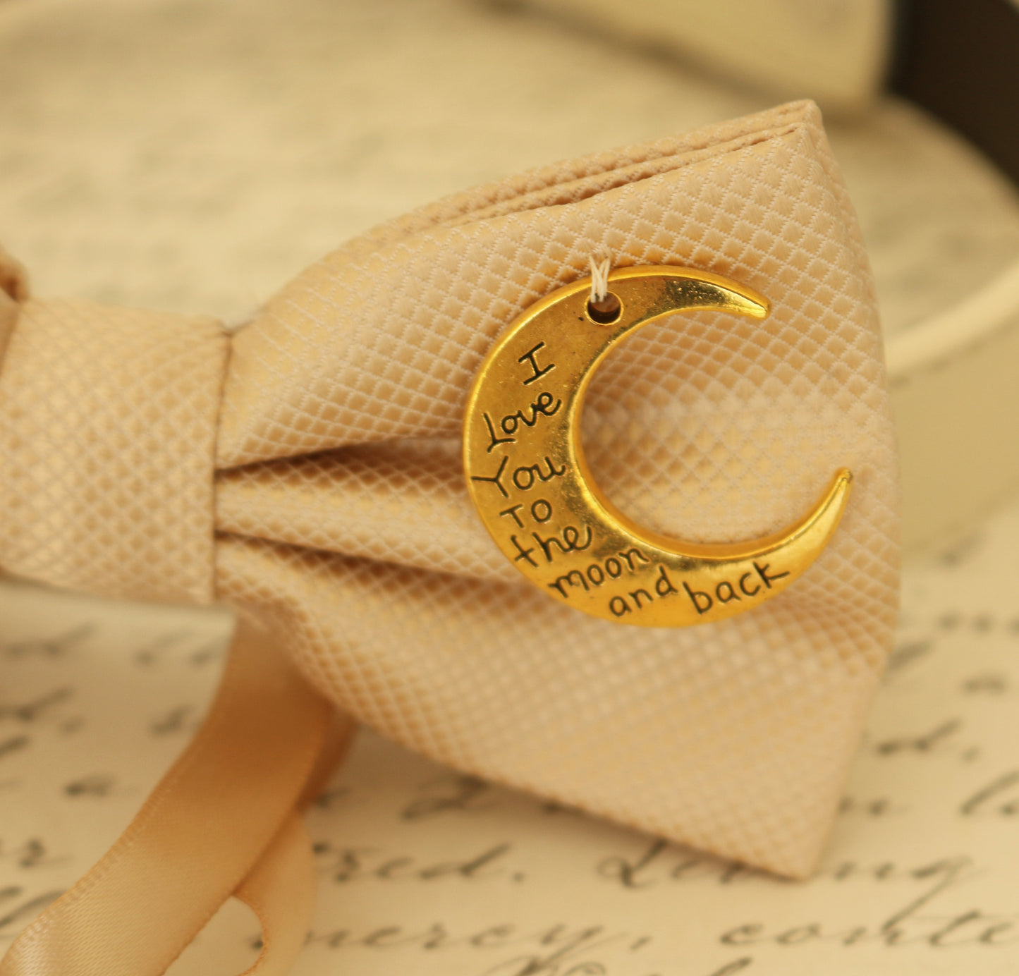 Champagne Dog Bow Tie attached to collar, Dog ring bearer, Proposal , Wedding dog collar