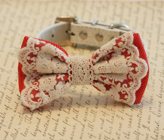 Coral wedding dog collar, Coral Lace Dog Bow Tie, Pet wedding , Wedding dog collar