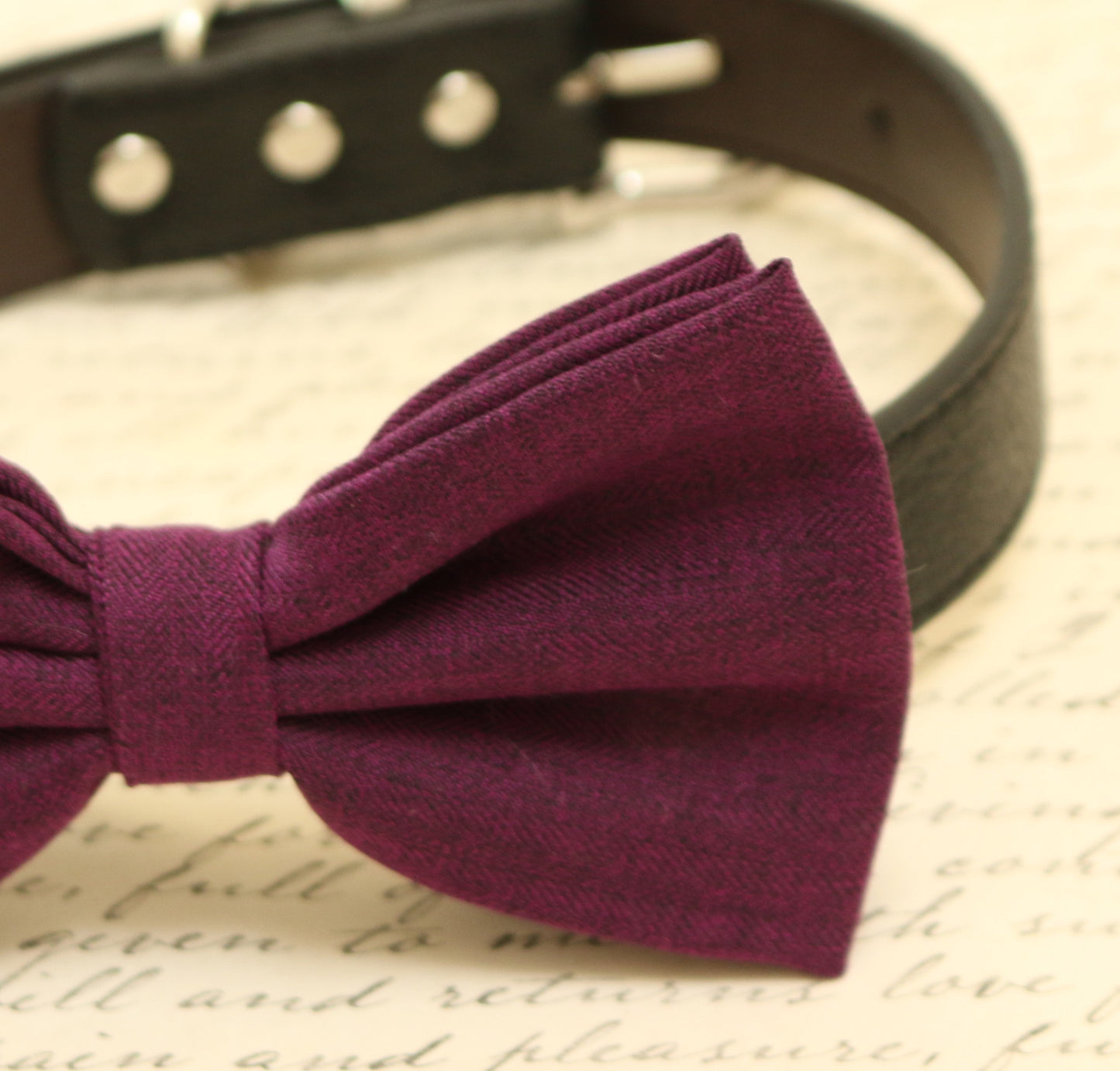 Eggplant dog bow tie attached to collar, Eggplant wedding, dog birthday gift , Wedding dog collar