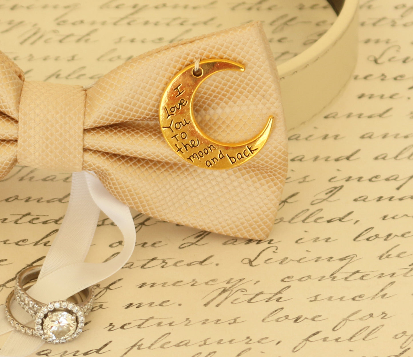 Champagne Dog Bow Tie ring bearer, Wedding accessory , Wedding dog collar