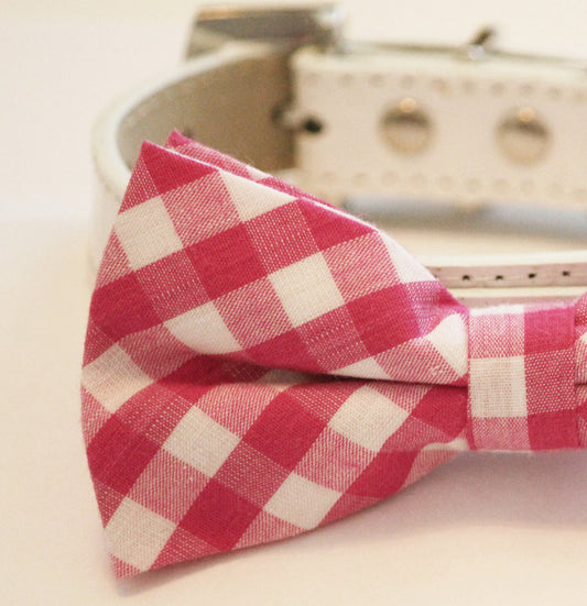 Plaid Pink Dog Bow tie with Collar, pink wedding pet ideas, plaid wedding , Wedding dog collar