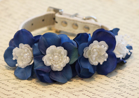 Blue Floral Dog Collar,  High Quality Collar - Wedding dog accessory, Some thing blue, Blue Touch , Wedding dog collar