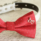 Red Dog Bow tie attached to dog collar, heart charm, Dog gift, Pet wedding , Wedding dog collar