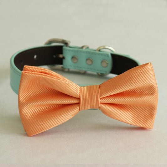 Pale orange bow tie collar Leather dog Ivory blue orange copper Navy brown or Gold collar Dog ring bearer dog ring bearer Puppy XS to XXL collar and bow tie, adjustable , Wedding dog collar