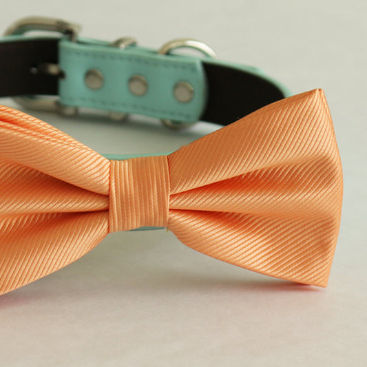 Pale orange bow tie collar Leather dog Ivory blue orange copper Navy brown or Gold collar Dog ring bearer dog ring bearer Puppy XS to XXL collar and bow tie, adjustable , Wedding dog collar
