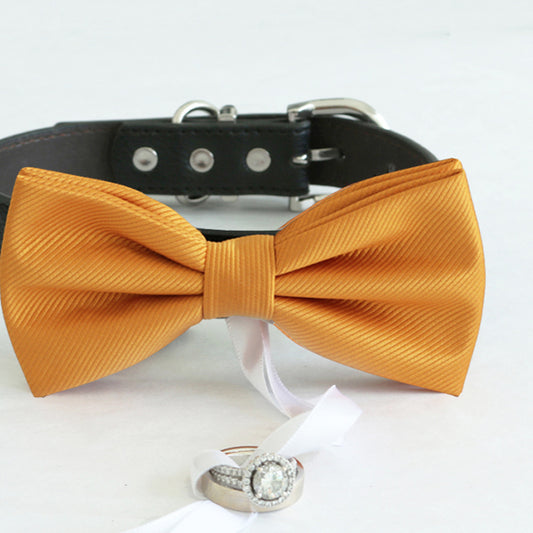 Burnt orange bow tie collar Leather collar Dog ring bearer ring bearer adjustable handmade XS to XXL collar bow Puppy proposal blue navy collar , Wedding dog collar