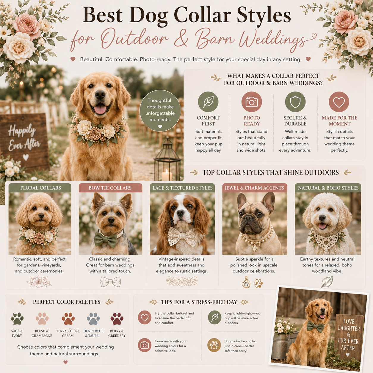 Best Dog Collar Styles for Outdoor & Barn Weddings